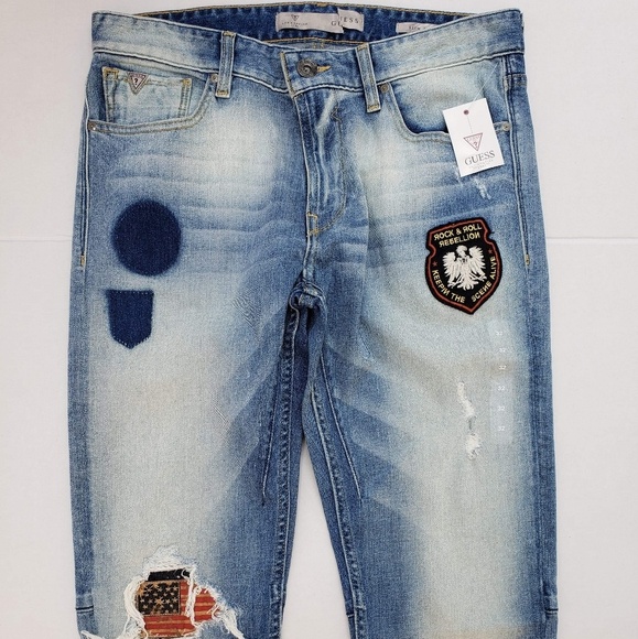 NEW GUESS TAPERED-LEG SLIM FIT PATCHED JEAN SZ 32 - Picture 5 of 8